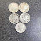 Lot of 5 Silver Mercury Dimes  10C Coins 43d 23p 42p 24s 45s  #391