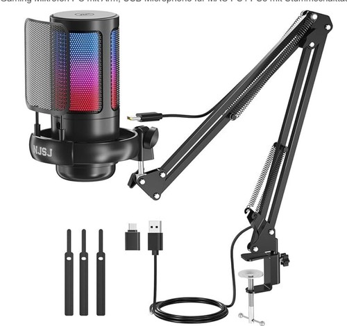Gaming USB Mikrofon PC RGB Microphone Streaming Podcast Studio Kondensator Mic - Afbeelding 3 van 13