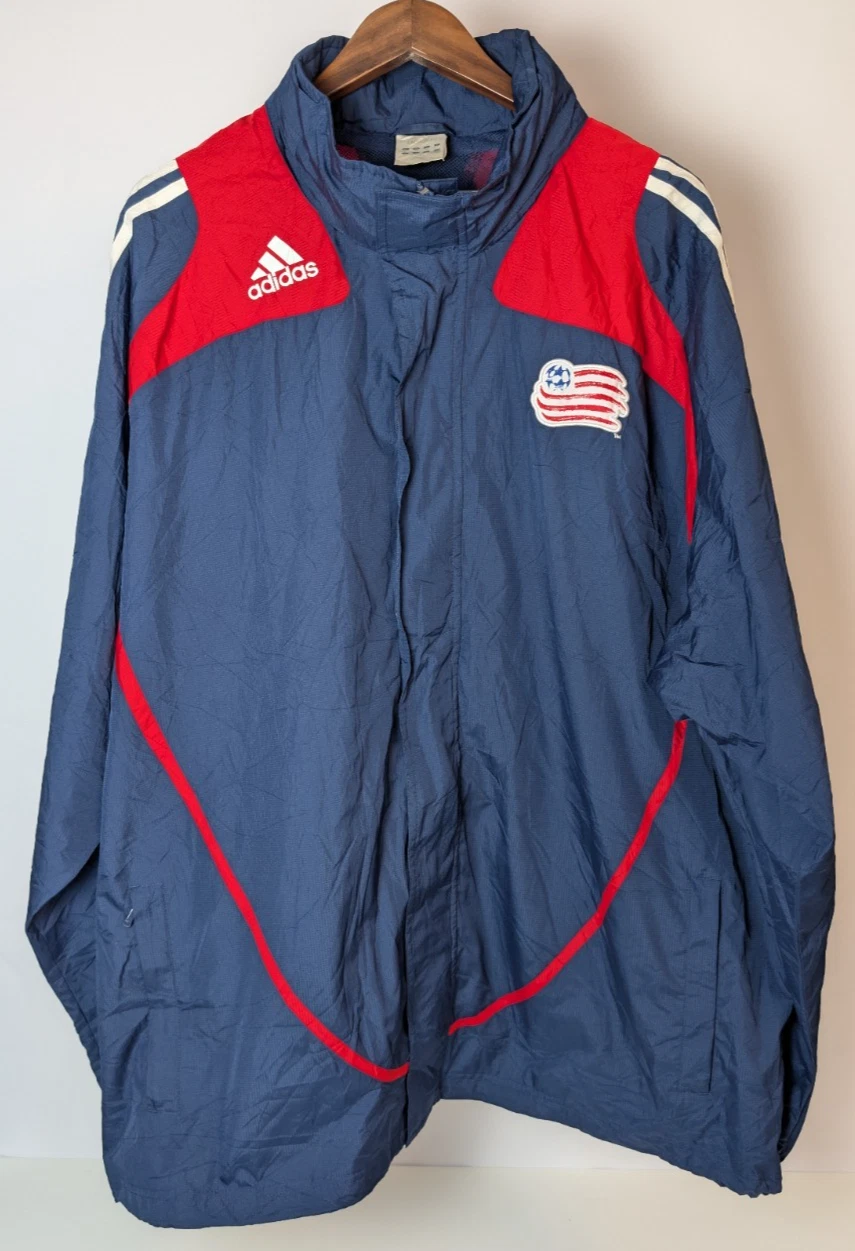 Adidas US Soccer Jacket Mens 3XL Tall Blue Red White Flag Pattern Foldable Hood