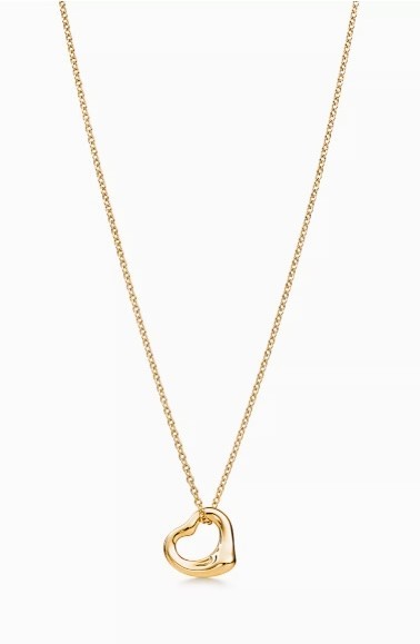 "Tiffany & Co. Elsa Peretti 18k Yellow Gold Open Heart Pendant 16\" Necklace 22 mm"