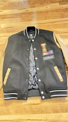  Legendary Varsity Jacket Lion Embroidery Black Tan Quilted Button Closure