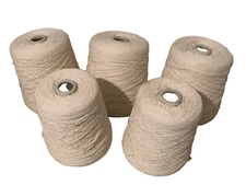Five 1lb.2oz Cones, Shuford Mills Yarn Ecru Cotton/Rayon Machine/Hand Knitting