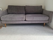 Grey Fabric 3 Seater Sofa Couch, Wooden Legs, 200 x 85 x 90 cm