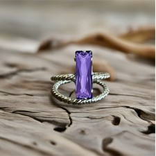 Handcrafted sparkly ring with Austrian tanzanite purple crystal adjustable