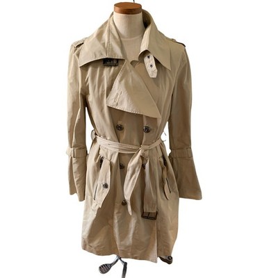 Andrew Marc Contemporary Belted Trench Coat Tan L