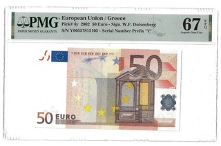 Greece 50 Euro 2002 N001 PMG 67EPQ Pick 4y