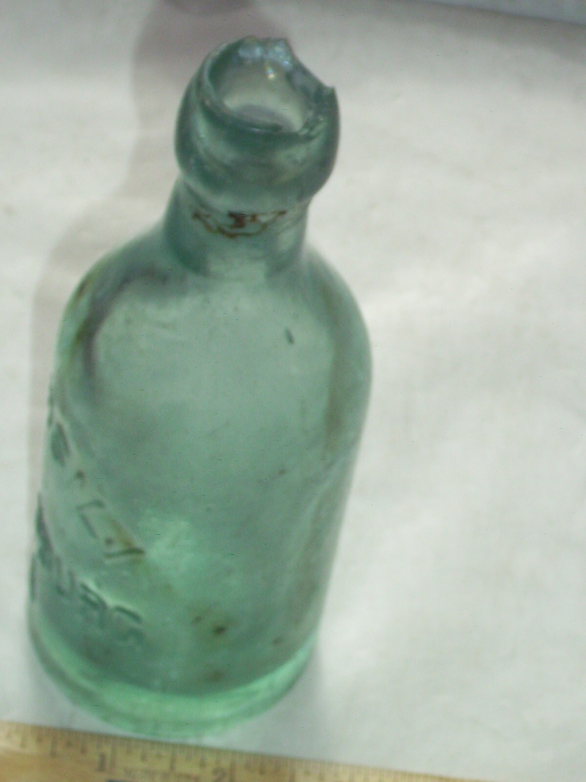 Vintage blue embossed  E. Marsili Harrisburg, Pa. affixed blob top glass bottle