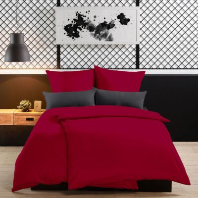 Lorena Uni Mako Satin Bettwäsche Kissenbezüge Spannbettlaken 7190-67 burgund