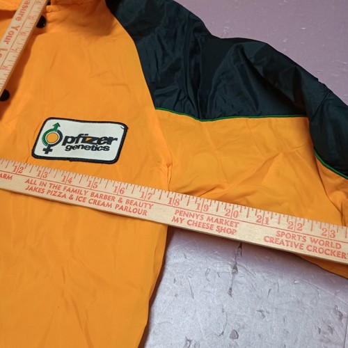Vintage Swingster Pfizer Genetics Jacket Men XS Yellow Sherpa Lined Snap Bomber - Picture 6 of 13
