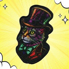 Cat In a Top Hat Patch Iron-on Applique Clothing Steam Punk Fantasy