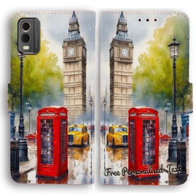 Personalised Text Wallet Phone Cover For Nokia Series London Big Ben Phone Booth