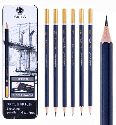 Graphite Sketching Pencils Set 6 Pack 3B-2H Artist Drawing Art Pencils Tin Case