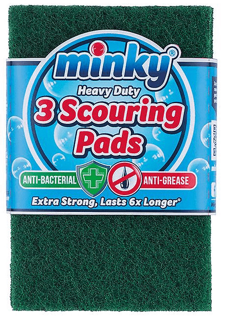 3x Minky Anti-Grease Anti-Bacterial Heavy Duty Cleaning Washing Up Scourer Pads