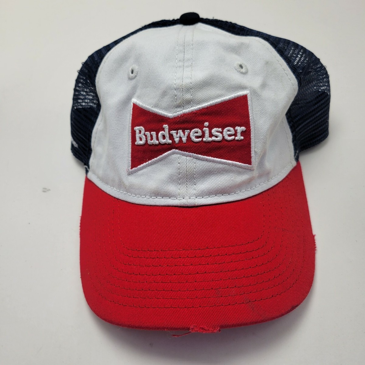 Budweiser Beer Red White Hat Blue Adult Used Mesh Snapback B19 | eBay