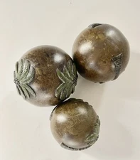 Set Of 3 Ornate Decorative Balls Spheres Home Decor Palm