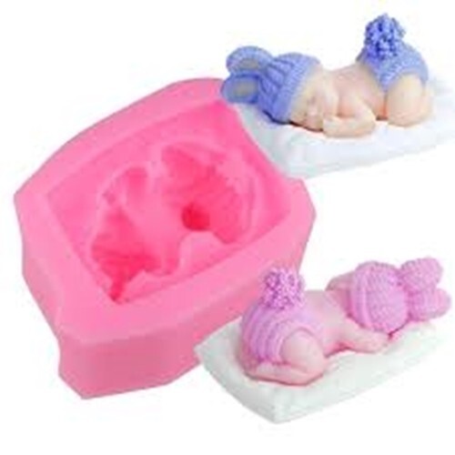 Silicone Sleeping Baby with pillow bob hat Mould Christening Cakes Fondant Icing - Picture 7 of 7