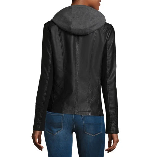 Women's a.n.a Faux Leather Lightweight Hooded Motorcycle Jacket MSRP $120  (po) - Image 2 of 2