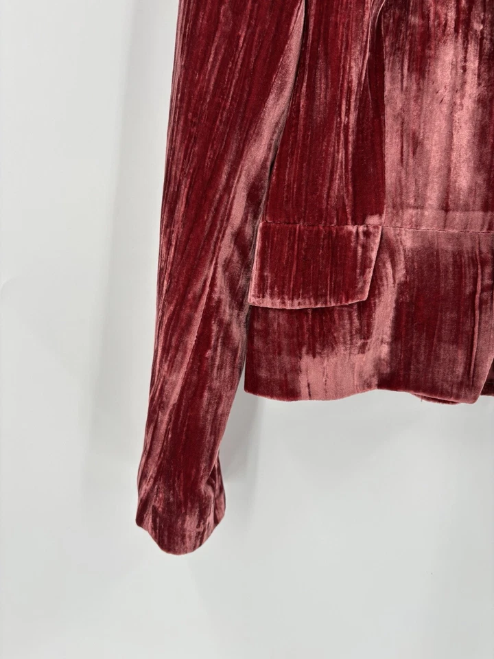 Blazer Alberto Makali Vintage Mujer 6 Borgoña Rojo Terciopelo Mezcla Seda Cuello Foto 3 de 4