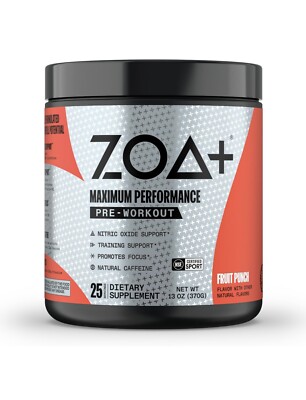 ZOA+ Zero Sugar Pre Workout Powder, Fruit Punch. Exp 11/2025