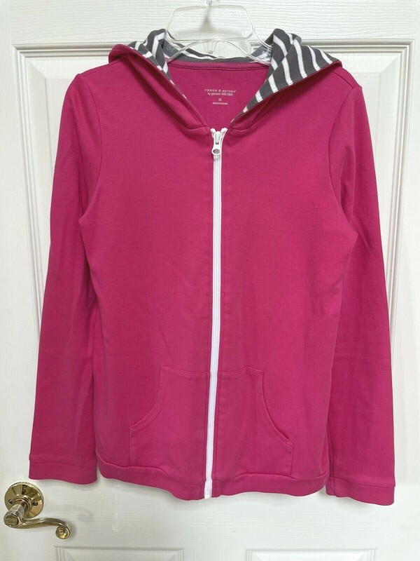 Girl's Green Cotton by Garnet Hill Kids Bright Pink Hoodie Jacket Zip-Up Size XL