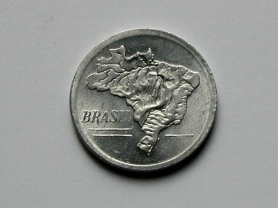 Brazil 1965 10 CRUZEIROS Aluminum Coin with Brasil Topographic Relief Map