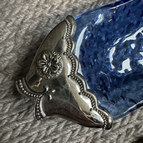 Pottery Barn Blue Glass Fish Dish Metallic Silver Head Find Decorative Tray - Picture 2 of 11