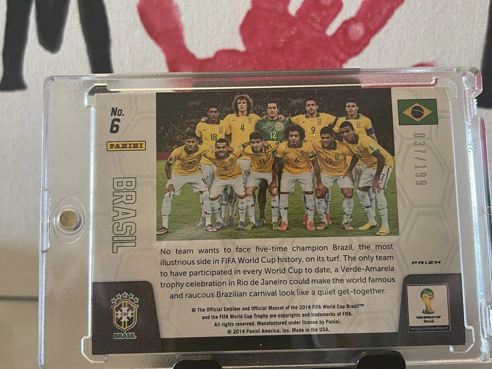 2014 Panini Prizm World Cup Tea Blue Neymar Jr. Debut RC /199 Blue Brazil Brasil - Image 4 of 4