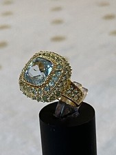 Gold Vermeil Sterling Blue Topaz  Blue CZ Ring Size 5