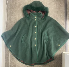 Vintage Womens Tre-api 90 Green Red Removable Hood Loden Coat Wool Polyester