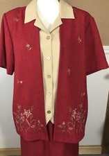 VINTAGE ALFRED DUNNER RED SKIRT SUIT / JACKET BEADS EMBROIDERED DESIGN SZ 14