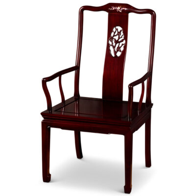 US SELLER Dark Cherry Rosewood Bird and Flower Oriental Armchair