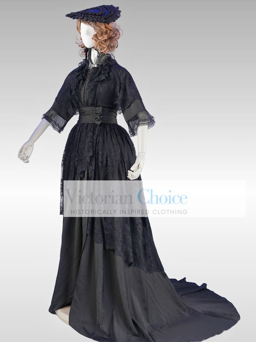 Black Victorian Edwardian Lace Overlay Romantic Gothic