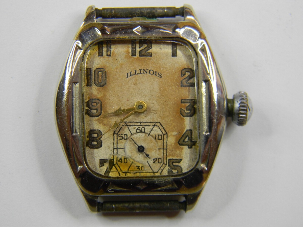 VINTAGE 1930 ILLINOIS 307 MODEL 195 ART DECO 14K WGF 17J MENS