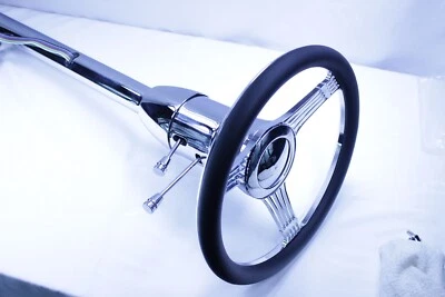 32" Street Hot Rod Chrome Tilt Steering Column Floor Shift With Banjo Wheel - Imagen 1 de 4