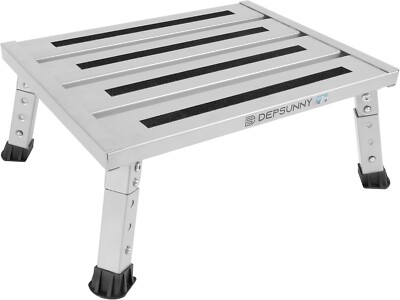 Adjustable Height Aluminum RV Step, Stable Foldable Platform Step Stool (Silver)