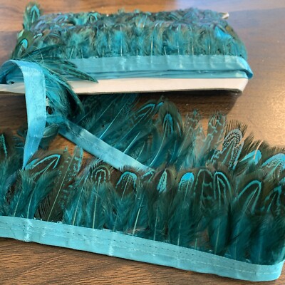 Aqua Blue Pheasant Feather Fringe Ribbon Trim Tassel Price for 50cm DIY Craft