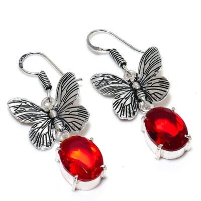 Boucles d'oreilles oiseau en argent sterling grenat rouge faites main - France