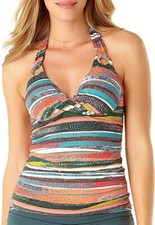 ANNE COLE SIGNATURE Sand Stripe Print Twist Front Tankini Top, US 40B/38C, NWOT