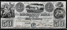 Jan 1, 1854 Georgia Augusta The Mechanics Bank $50 Dollar Obsolete Banknote #983