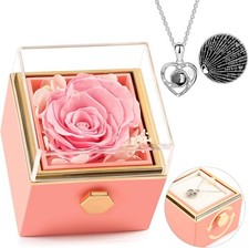 Valentines Day Gifts Preserved Real Rose Box with I Love You Necklace 100 Langua