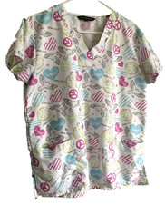 Cassandra O White Multi-Color Short Sleeve V-Neck Scrub Top Women's Size Medium