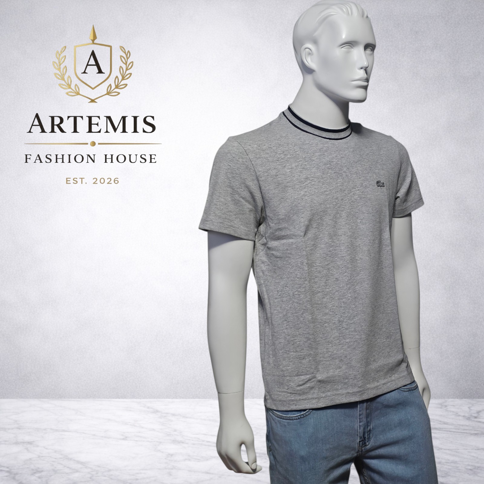 Lacoste Men's Regular Fit Gray Stretch Pique Striped Collar Tee Size Medium thumbnail 2