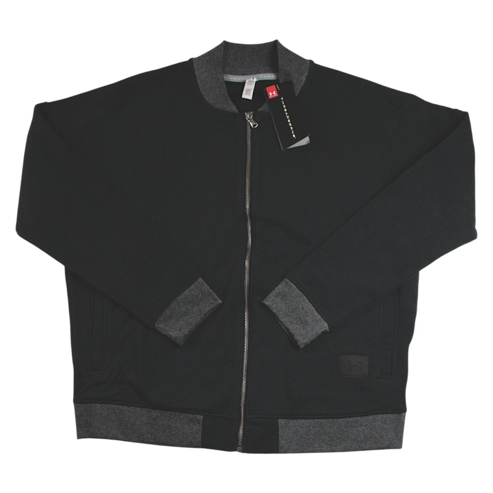 Under Armour Storm Jacket Womens L Black Threadborne Fleece Full Zip Bomber $79