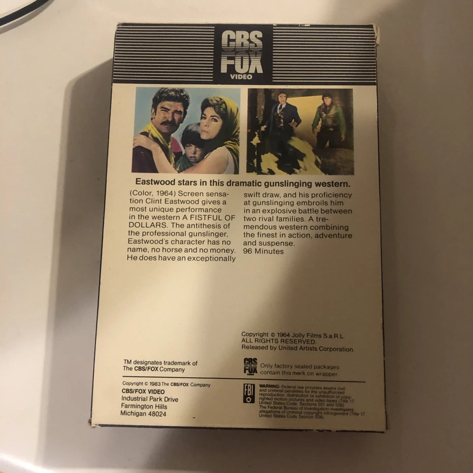 A fistful of dollars  VHS Original Warner Drawer Release Tray  Big Box Cult 70s Foto 3 de 4