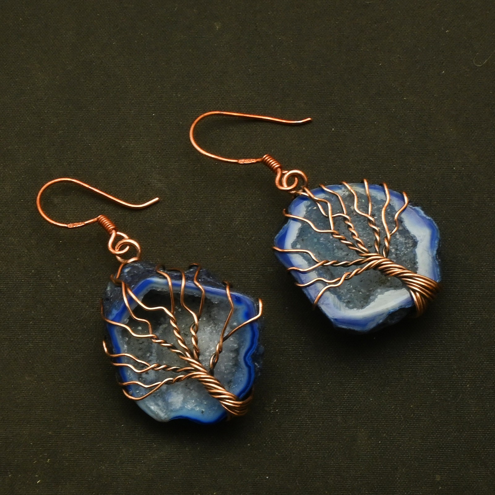 Solar Agate Gemstone Drop Dangle Copper Wire Earrings Jewelry Gift 2