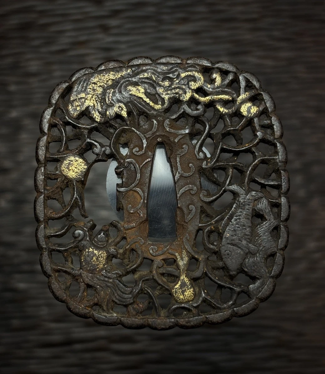 鍛え良●透かし堅丸形●両櫃穴●大刀、脇差し用●鉄鍔●江戸期●鐔●刀装具⠀ ⠀ ⠀ 鐔 - あさひ刀剣