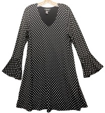 Karen Kane Flare Sleeve Polka Dot Dress Black White Sz L EUC Flirty Whimsigoth