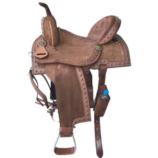 Western Barrel Leather Saddle Handmade Horse Racing Tooled Trail Tack Equestrian