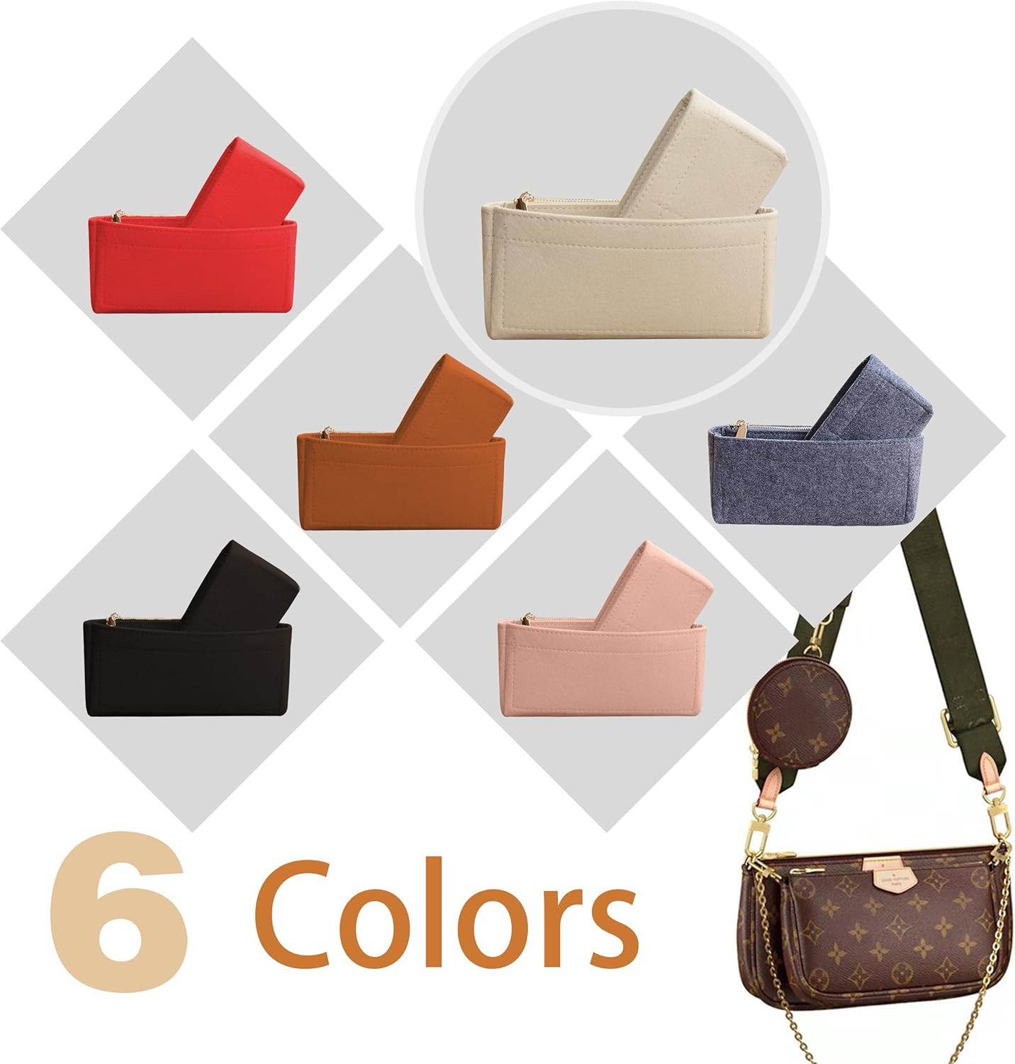 Handbag Organizer Insert Fits for Multi Pochette Accessories Bag Series Perfectl