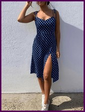 Dresses Sundress Summer Women Causal Polka Dot Sleeveless High Pleated